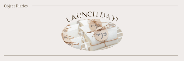 Image Description: party favors with "thank you" tags, in the center of a graphic announcing "Launch Day."